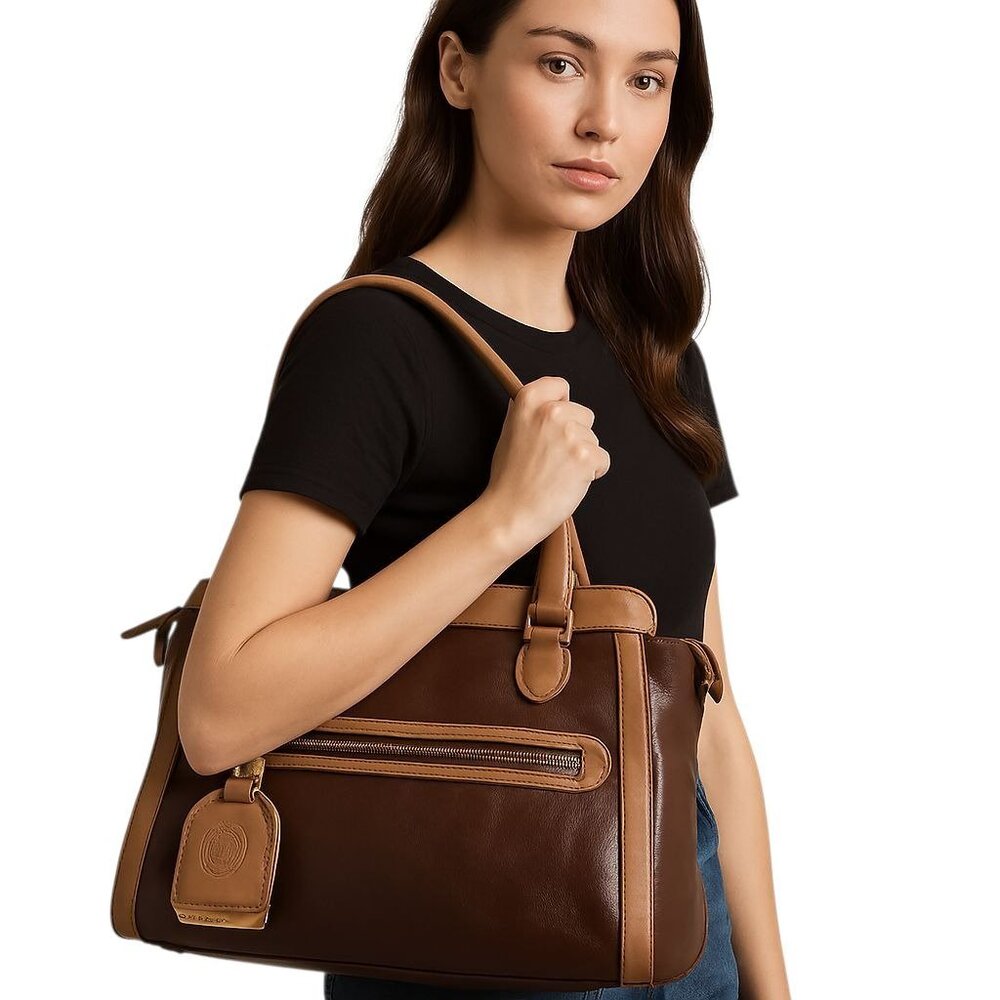London Fog Vegan Leather Brown Shoulder Bag Handbag Tote Purse Woman's WOMAN'S